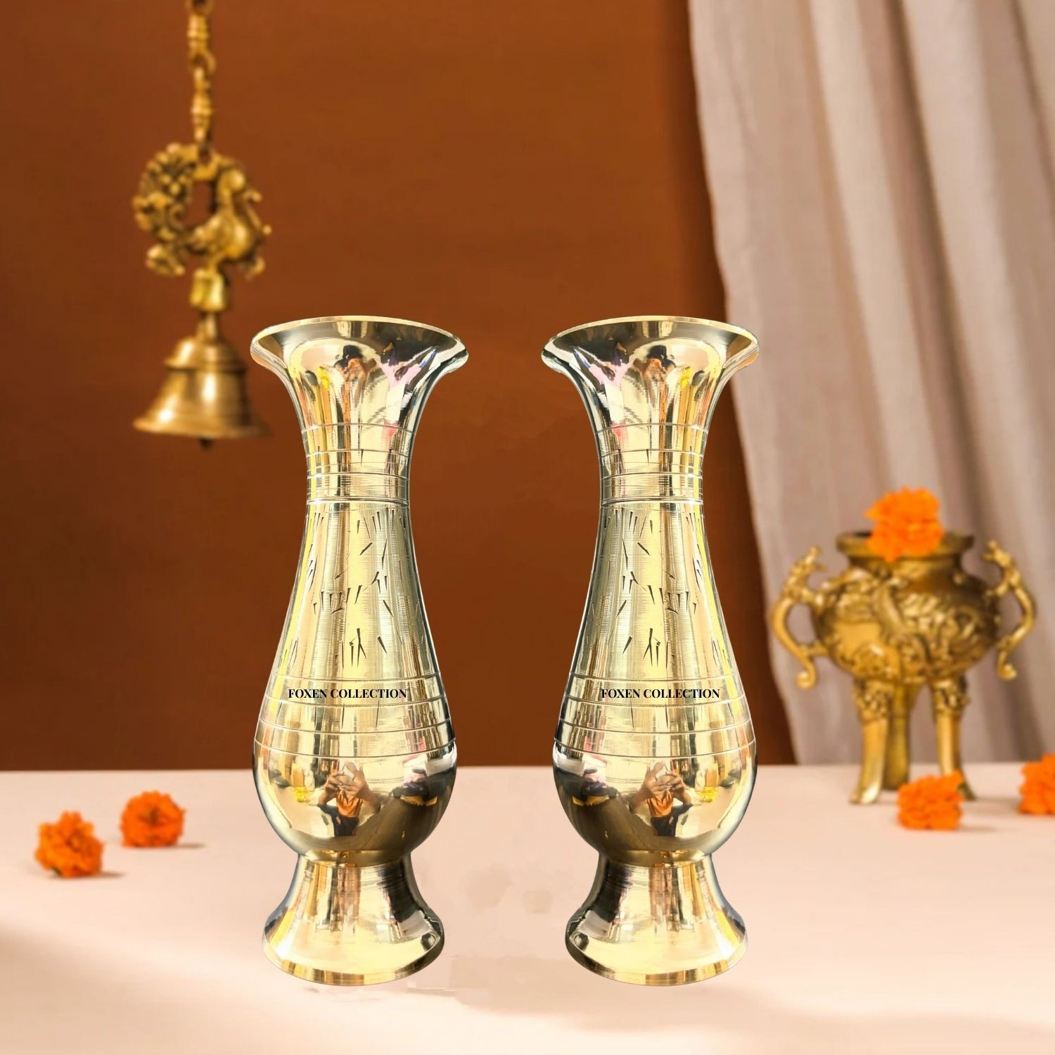 Image of Foxen Collection Decorative Brass Handicraft Vase - Perfect for Flowers & Gifting Brass Vase