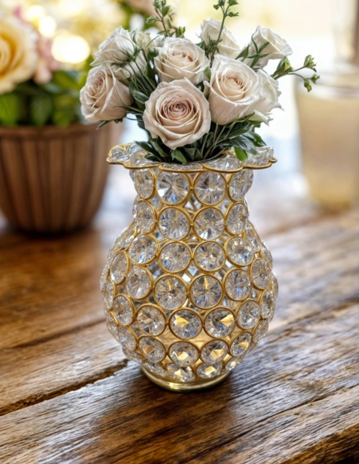 Image of Deco Art Corp Crystal Flower Vase For Home Decoration Dining Table, Living Room, Office, Iron, Crystal Vase