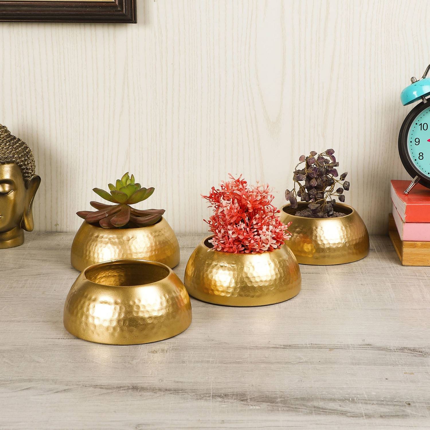 Amaya Decors Hammered Bowl Table Top Planter Set of 4 Iron Vase