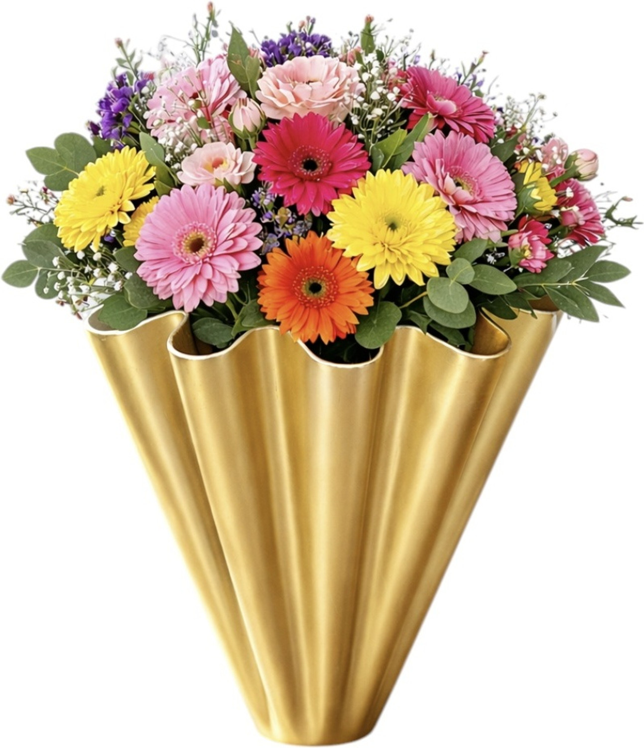 Image of Deco Art Corp Golden Flower Vase Fluted design for home decoration table decor vase Iron, Crystal Vase