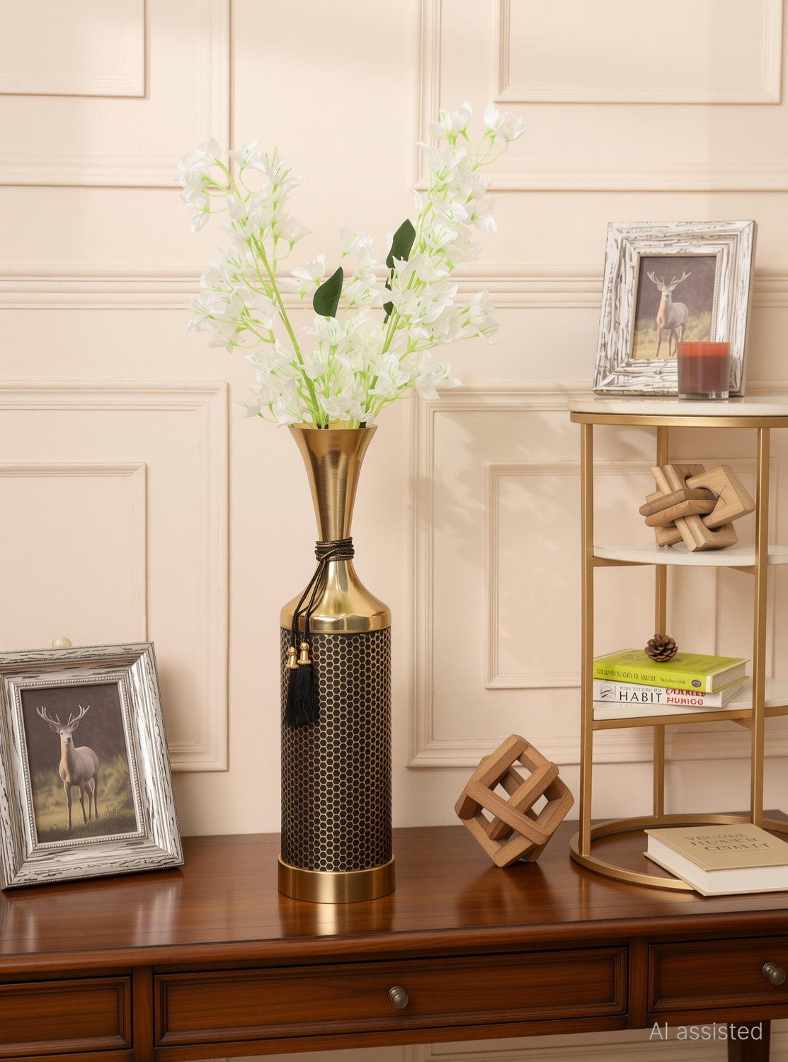 Image of V DECORE Heaven HOME'S by V DECORE Luxury Gold Metal Floor Vase with Mesh Lattice Design Iron Vase