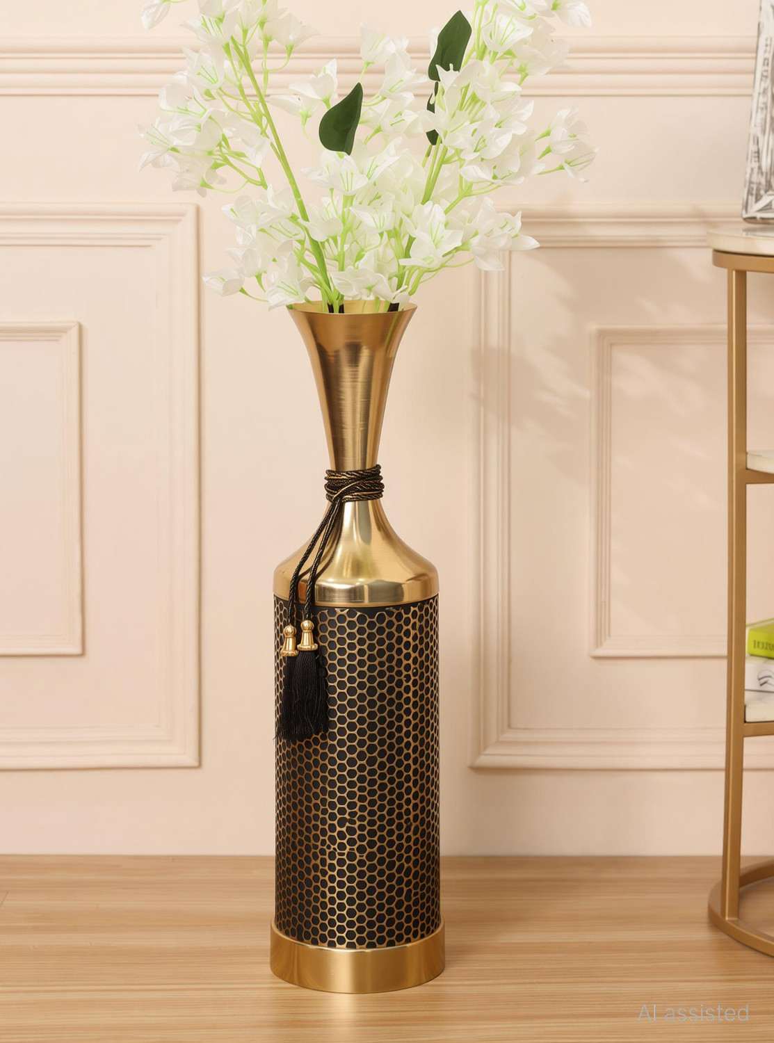Image of V DECORE Heaven HOME'S by V DECORE Luxury Gold Metal Floor Vase with Mesh Lattice Design Iron Vase