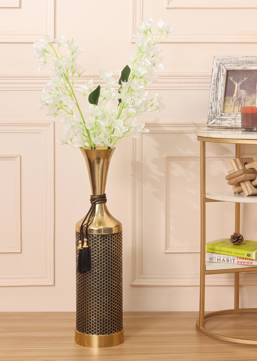 Image of V DECORE Heaven HOME'S by V DECORE Luxury Gold Metal Floor Vase with Mesh Lattice Design Iron Vase