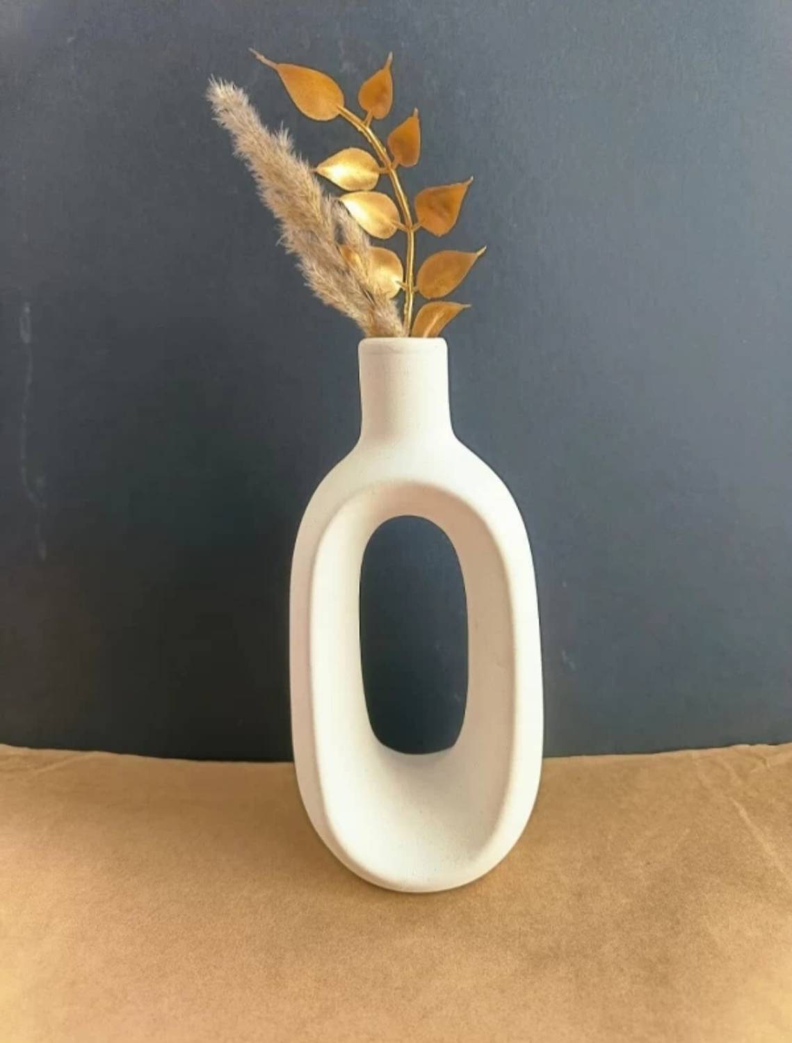 KTCeStore Exclusive White Rectangular Ceramic Vase Ceramic Vase (