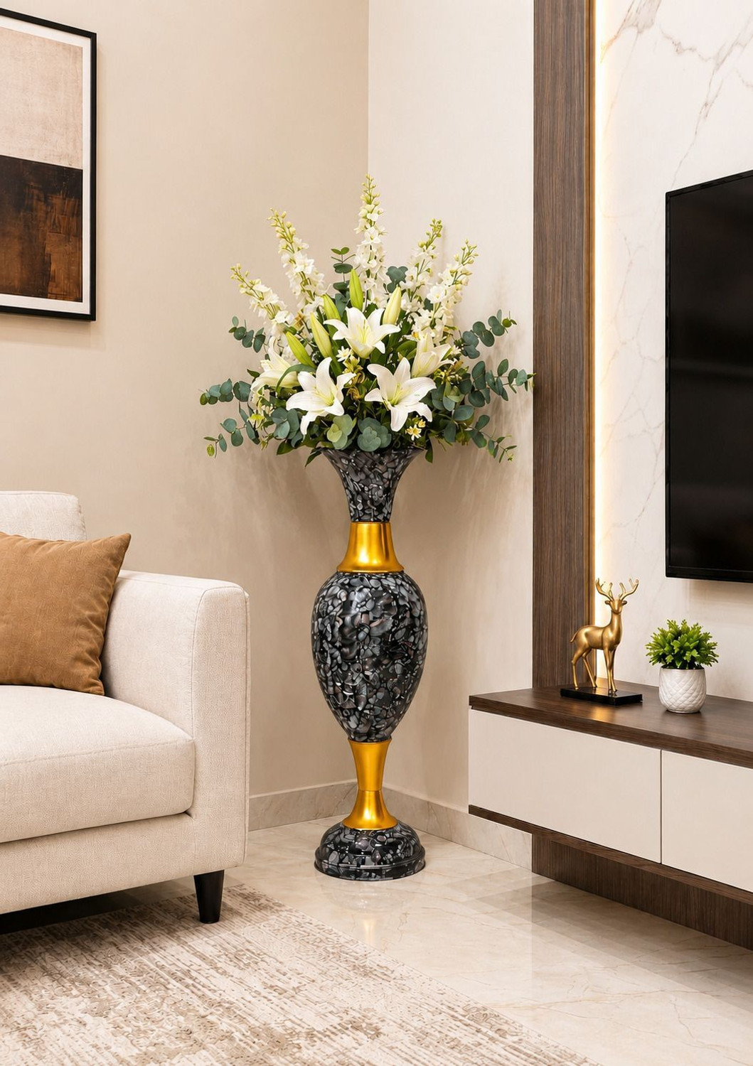 Image of Shefar Luxury Metal Flower Vase Long Floor Pot Home Decor Iron Vase