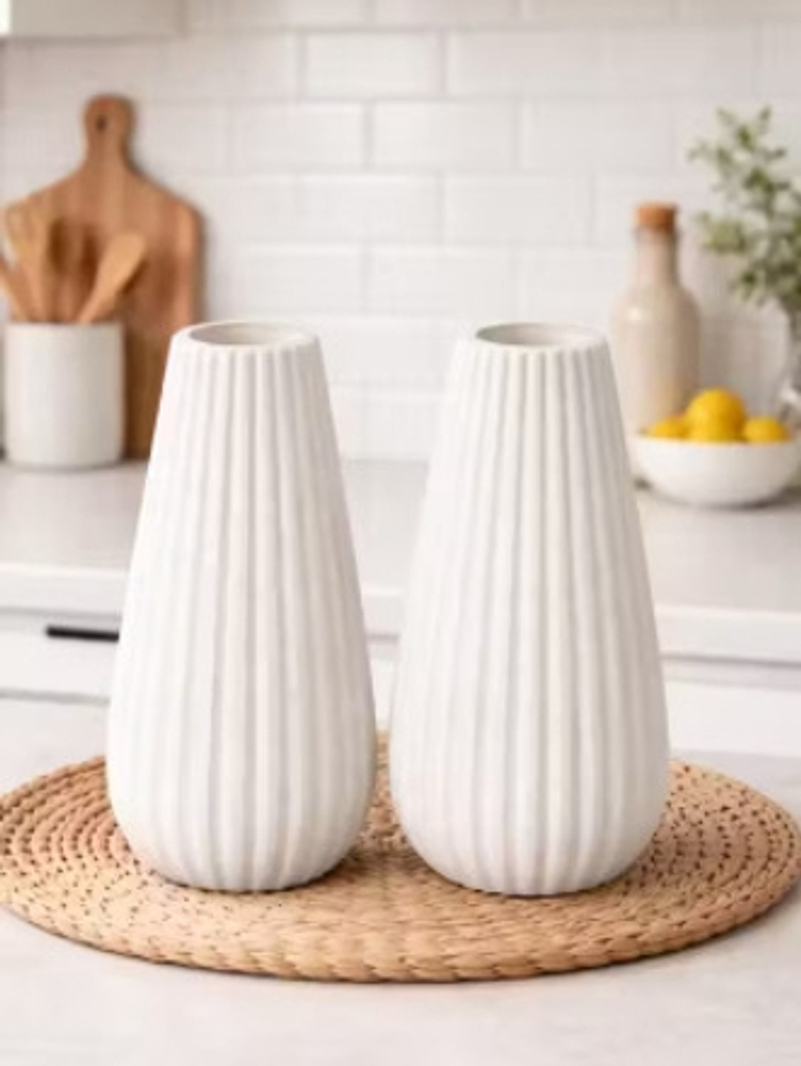 Image of D2N Artificial white vase set of 2 for home decor Plastic Vase