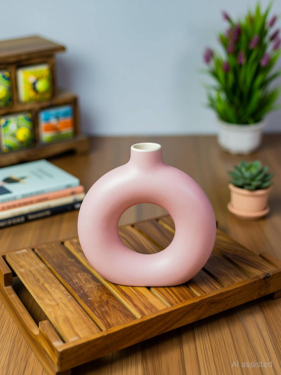 CERAMICTown 6 inch Pink Ceramic Donut Vase Ceramic Vase