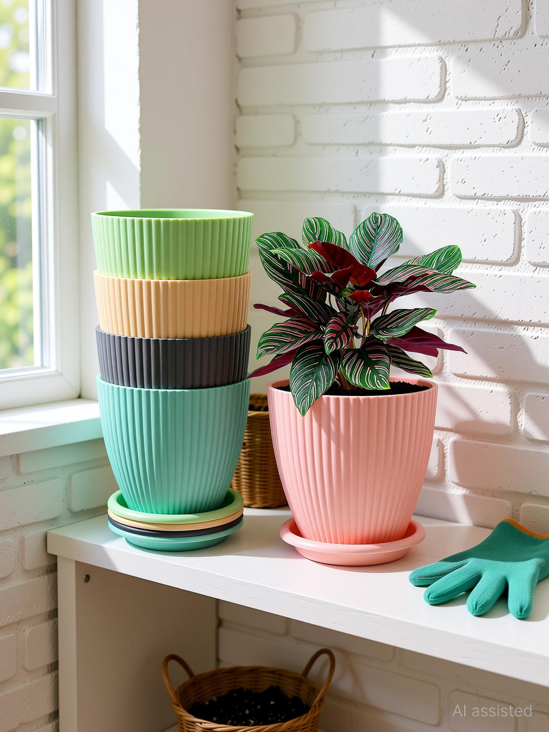 Image of GREECHO Flower Pots with Tray Gamla Tree Planter Lining Round Gardening Pots [Pack of 5] Plastic Vase