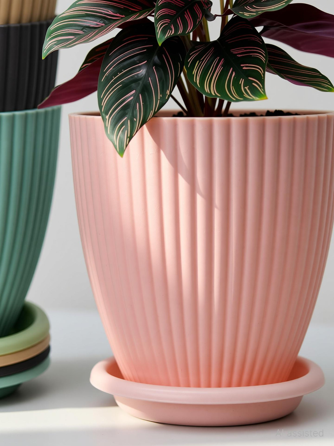 Image of GREECHO Flower Pots with Tray Gamla Tree Planter Lining Round Gardening Pots [Pack of 5] Plastic Vase