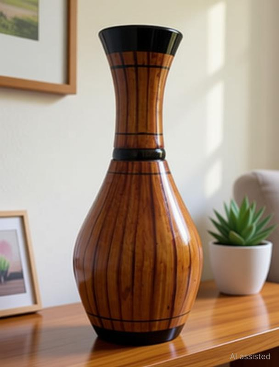 Image of Tovick Table Top Wooden POT Shape vase suitable for Table decor Plastic Vase