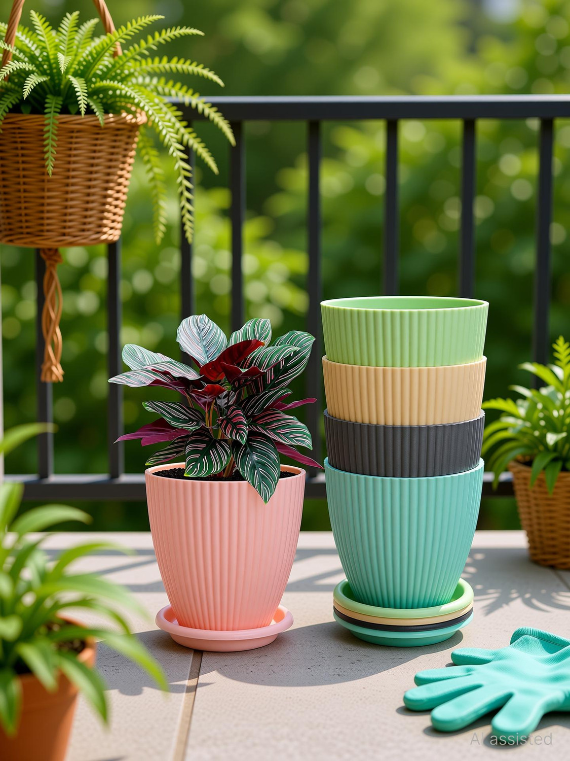 Image of Dipzon villa 5 pcs New Design Round Flower Multi Colour Pot Plastic Vase