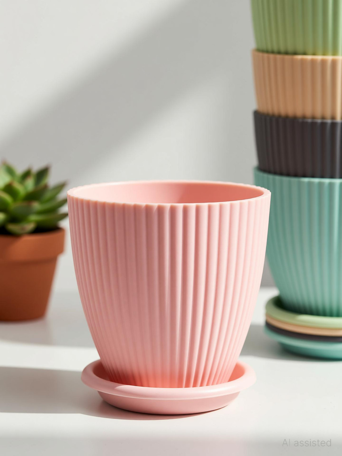 Image of Dipzon villa 5 pcs New Design Round Flower Multi Colour Pot Plastic Vase