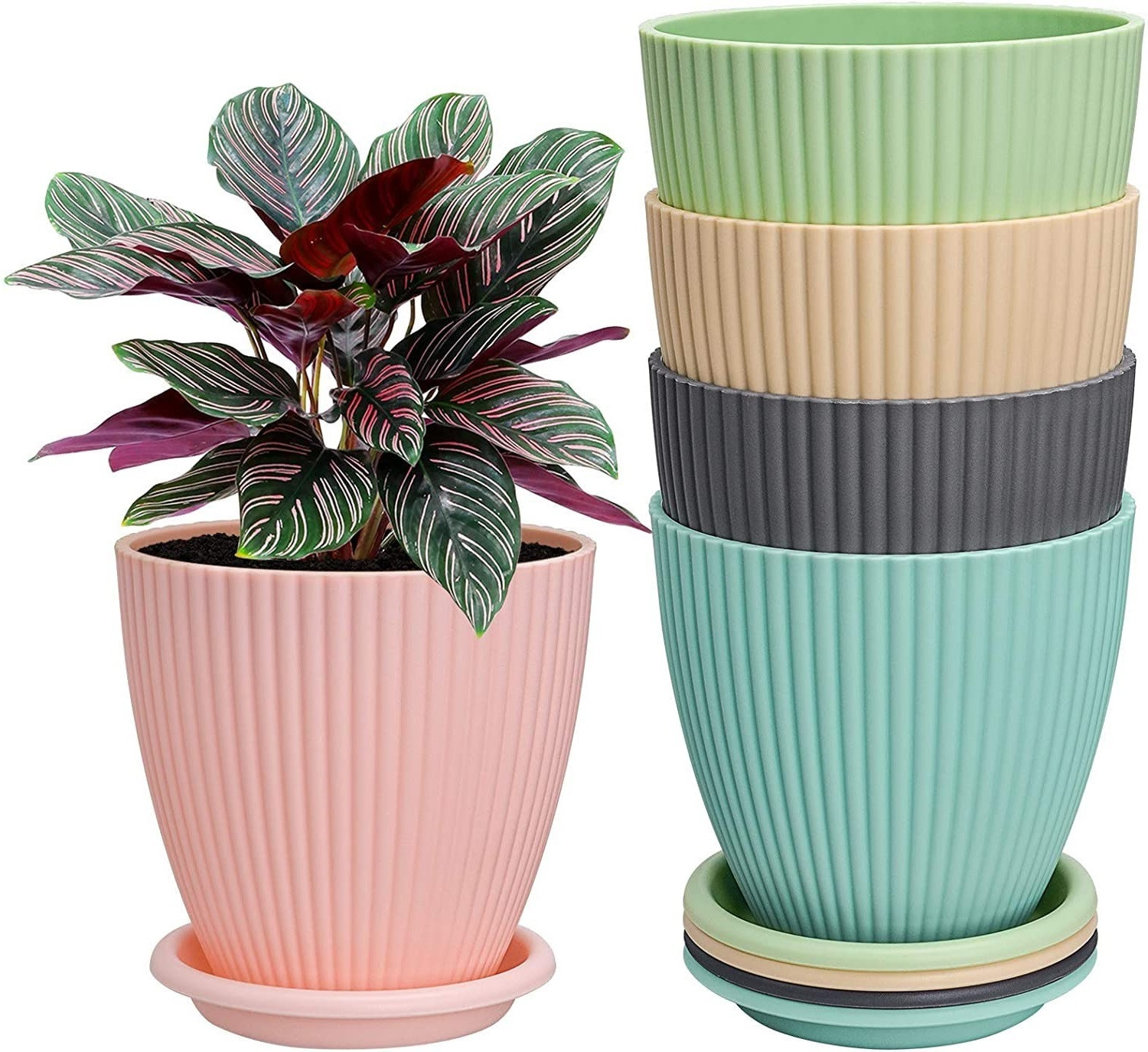 Image of Dipzon villa 5 pcs New Design Round Flower Multi Colour Pot Plastic Vase