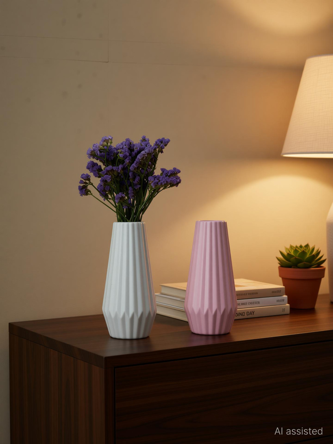 Image of Mrida and Maati Pack of 2 (Without Flower) Table vase for Home Plastic Vase Pink and White Plastic Vase