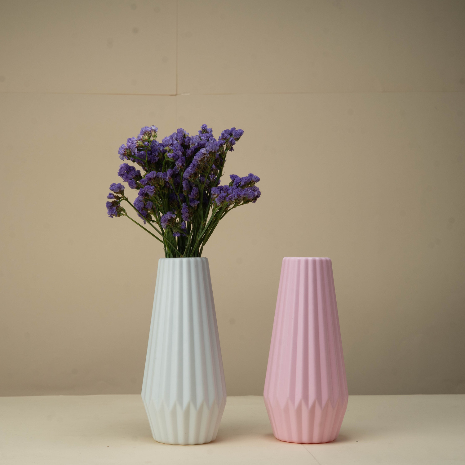 Image of Mrida and Maati Pack of 2 (Without Flower) Table vase for Home Plastic Vase Pink and White Plastic Vase