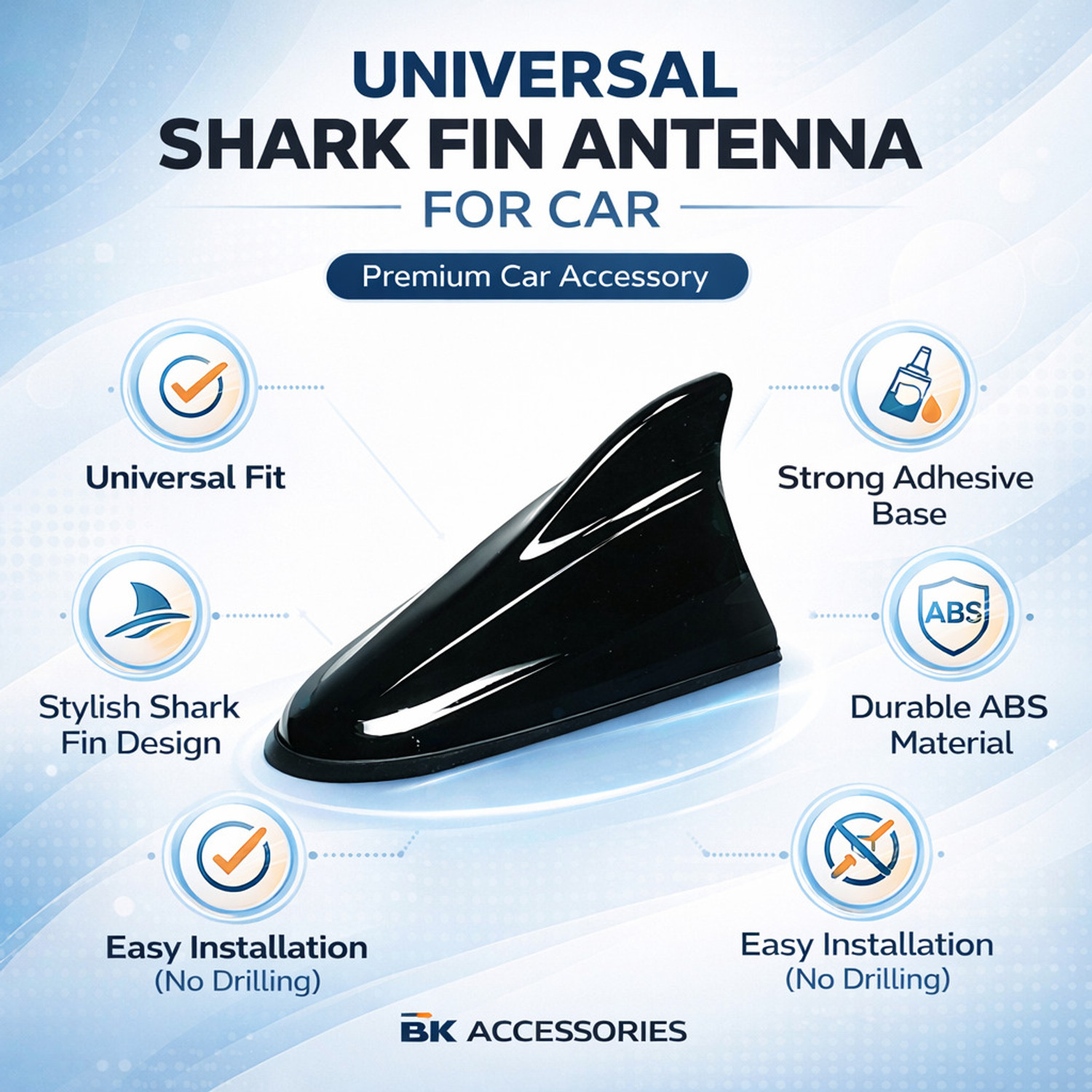 Image of B.K Accessories Car*Shark Fin Wind Powered Antenna Black 7 Inch Universal for Car Whip Vehicle Antenna