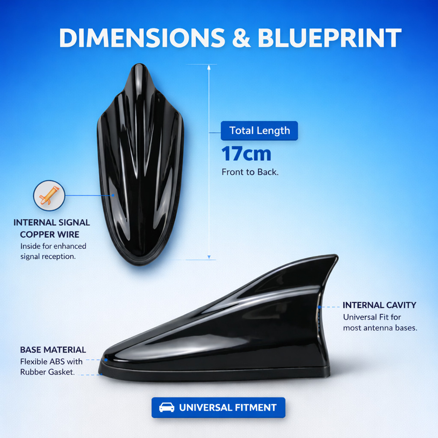 Image of B.K Accessories Car*Shark Fin Wind Powered Antenna Black 7 Inch Universal for Car Whip Vehicle Antenna