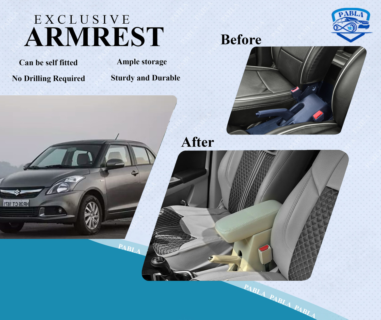 Image of PABLA ENTERPRISES High-End Car Center Armrest with Storage Compartment for MARUTI DZIRE 2017-2024 Car Armrest