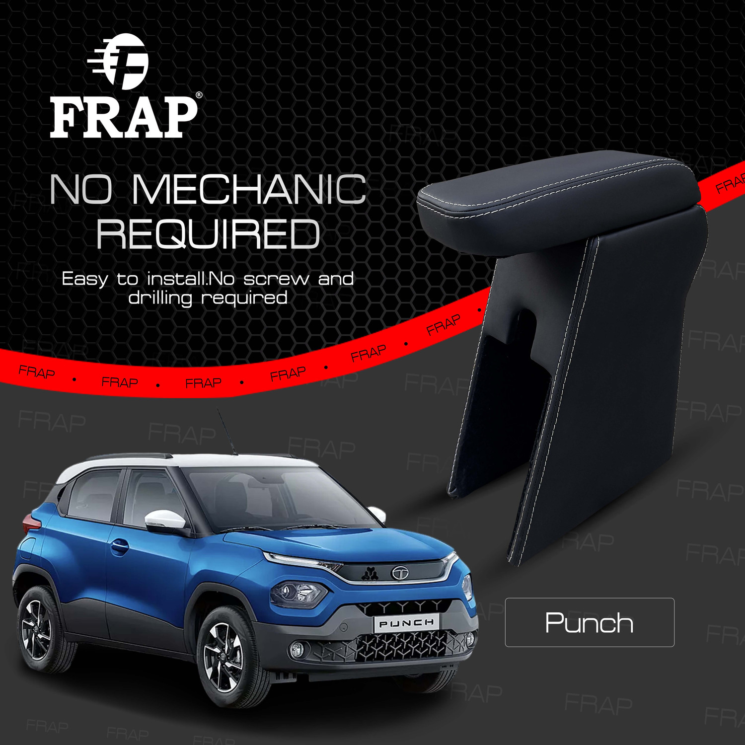 Image of Frap Premium Armrest For Tata Punch with Moulded Foam(Nappa,Double White Stitching) Car Armrest