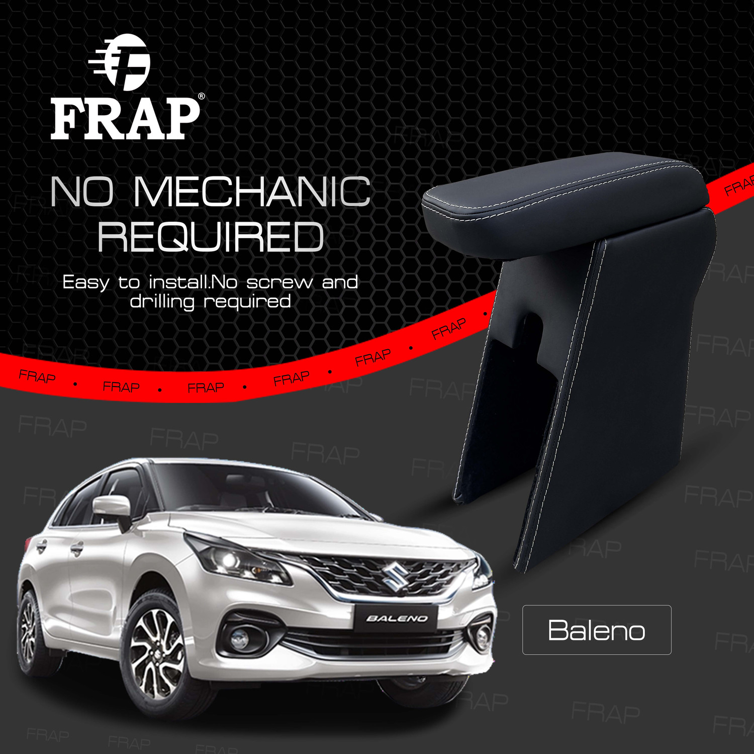 Image of Frap Premium Armrest For Maruti New Baleno with Moulded Foam(Nappa,White Stitching) Car Armrest