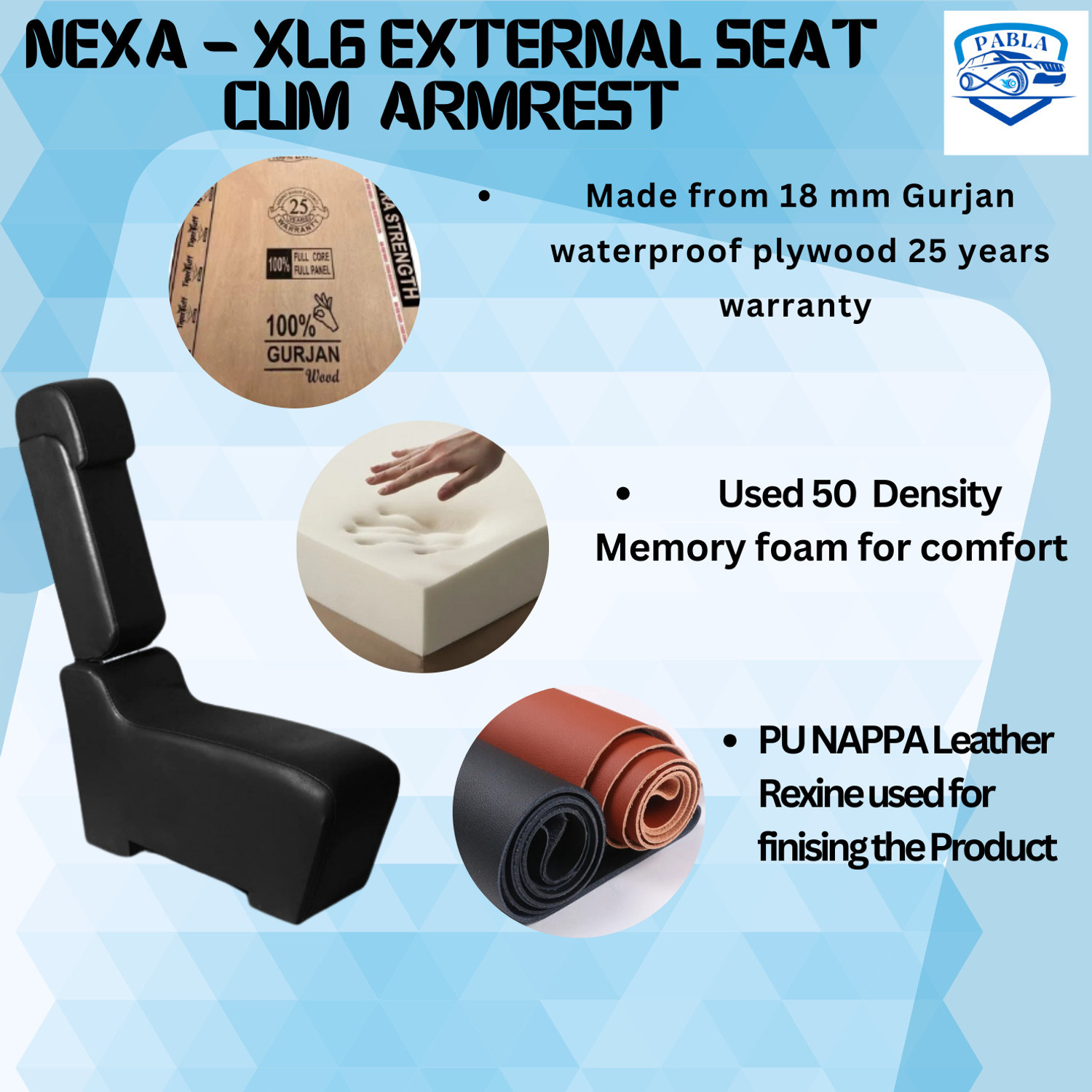 Image of PABLA ENTERPRISES Wooden Car Center Armrest Console Cum External Seat for Maruti Suzuki NEXA XL6 Car Armrest