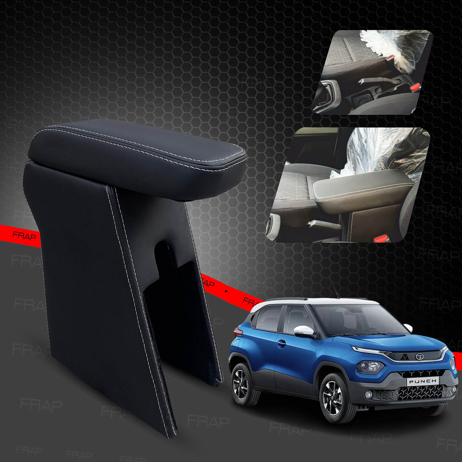 Image of Frap Premium Armrest For Tata Punch with Moulded Foam(Nappa,Double White Stitching) Car Armrest