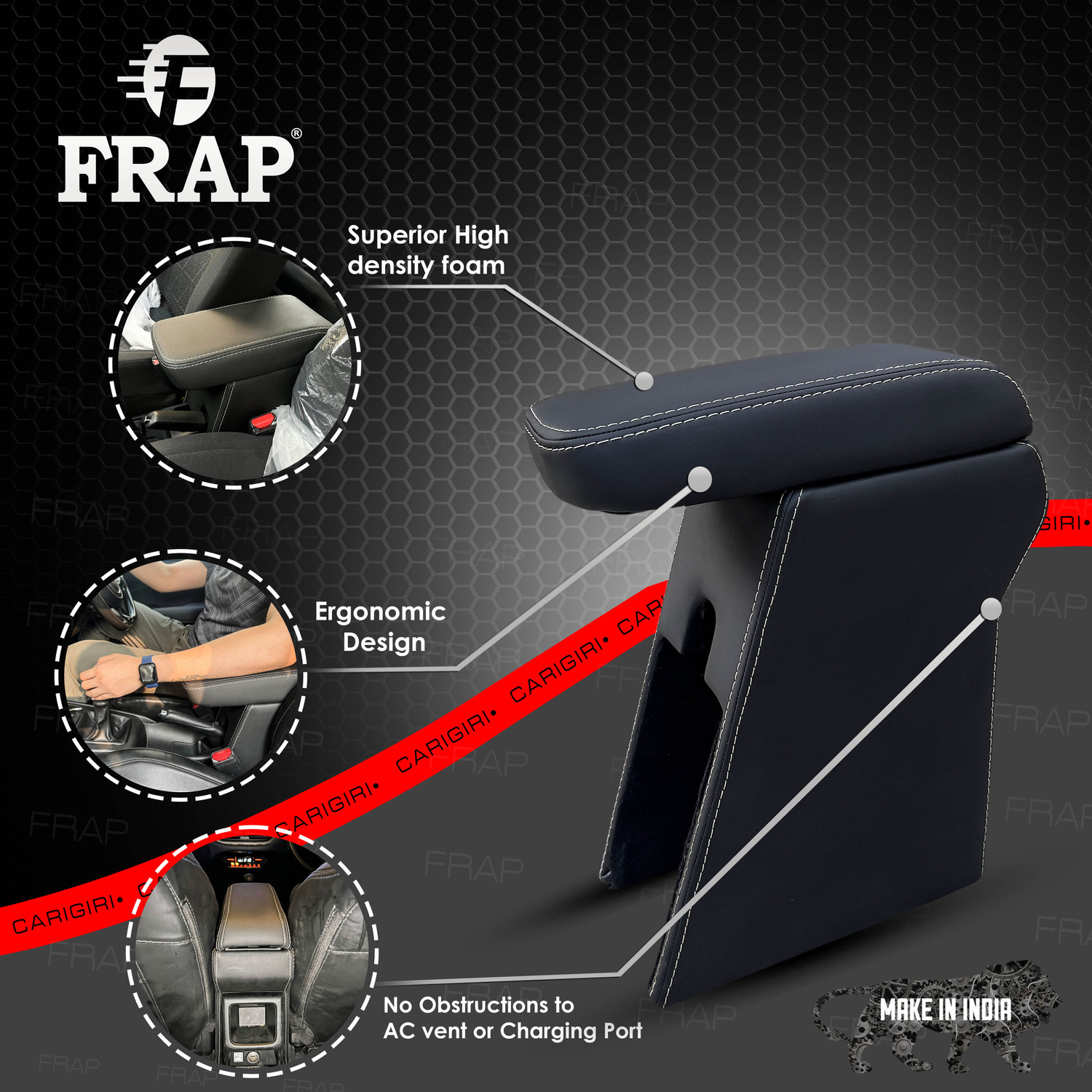 Image of Frap Premium Armrest For Tata Punch with Moulded Foam(Nappa,Double White Stitching) Car Armrest
