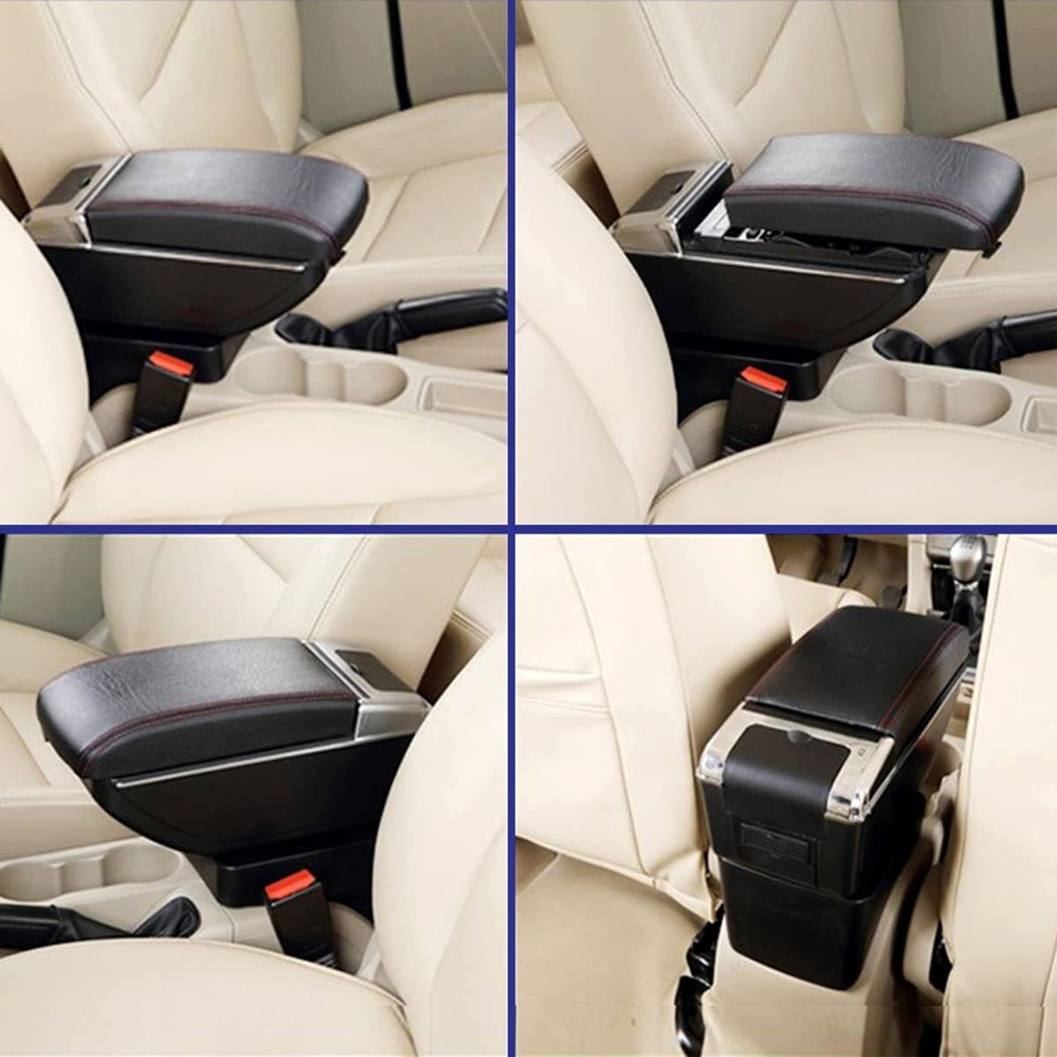 Image of Air Wink Universal Leather Car Armrest Console Storage Box with Cup Holder Car Armrest