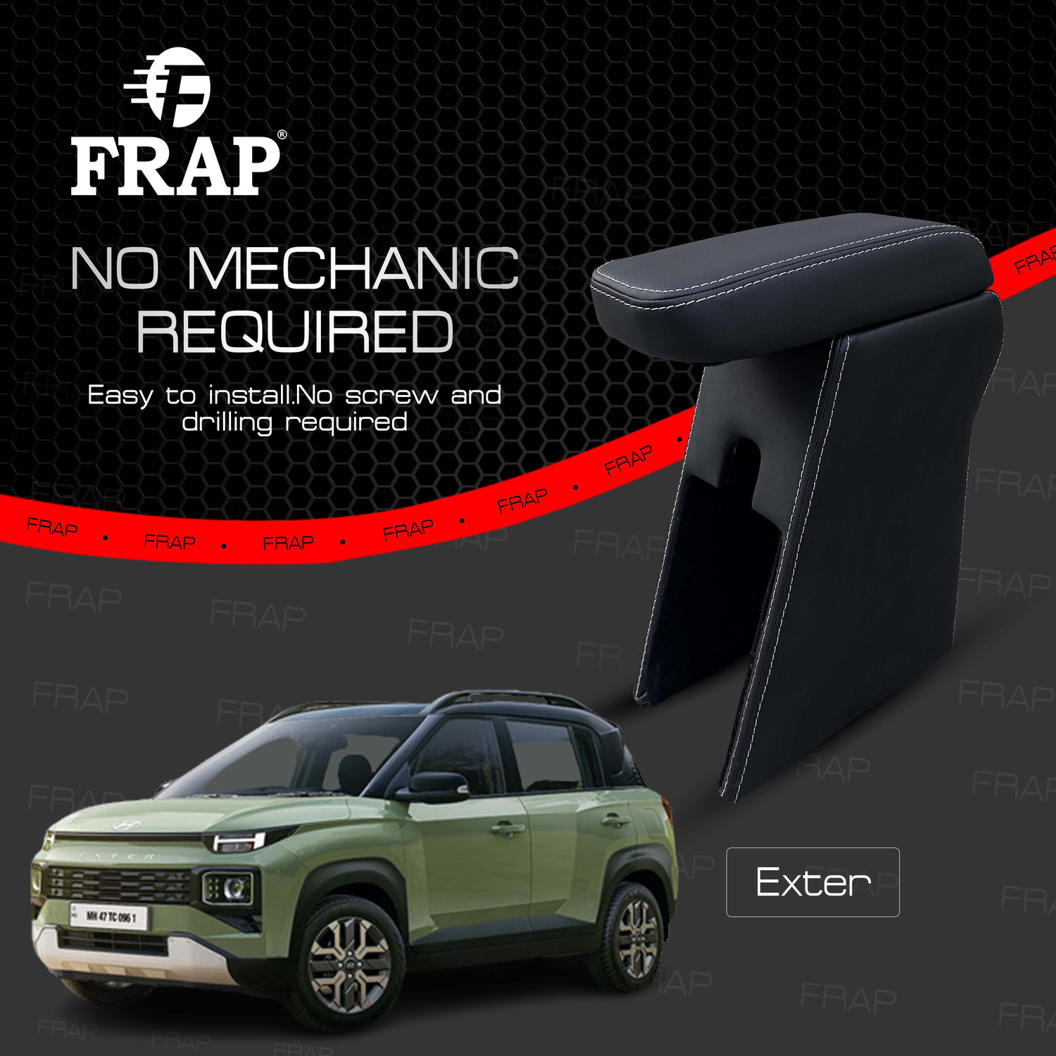 Image of Frap Premium Armrest For Hyundai Exter with Moulded Foam(Nappa,White Stitching) Car Armrest