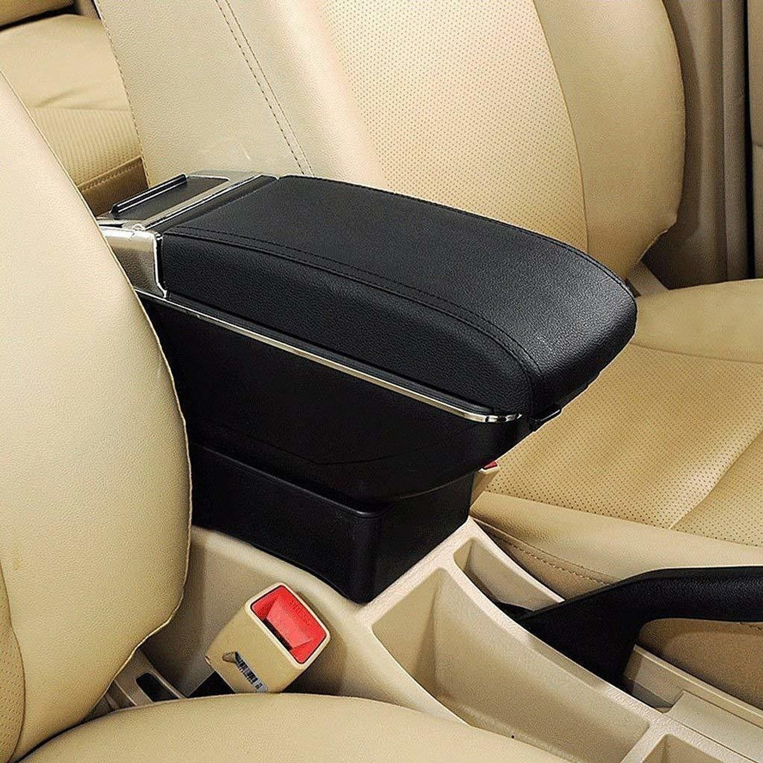 Image of Air Wink Universal Leather Car Armrest Console Storage Box with Cup Holder Car Armrest
