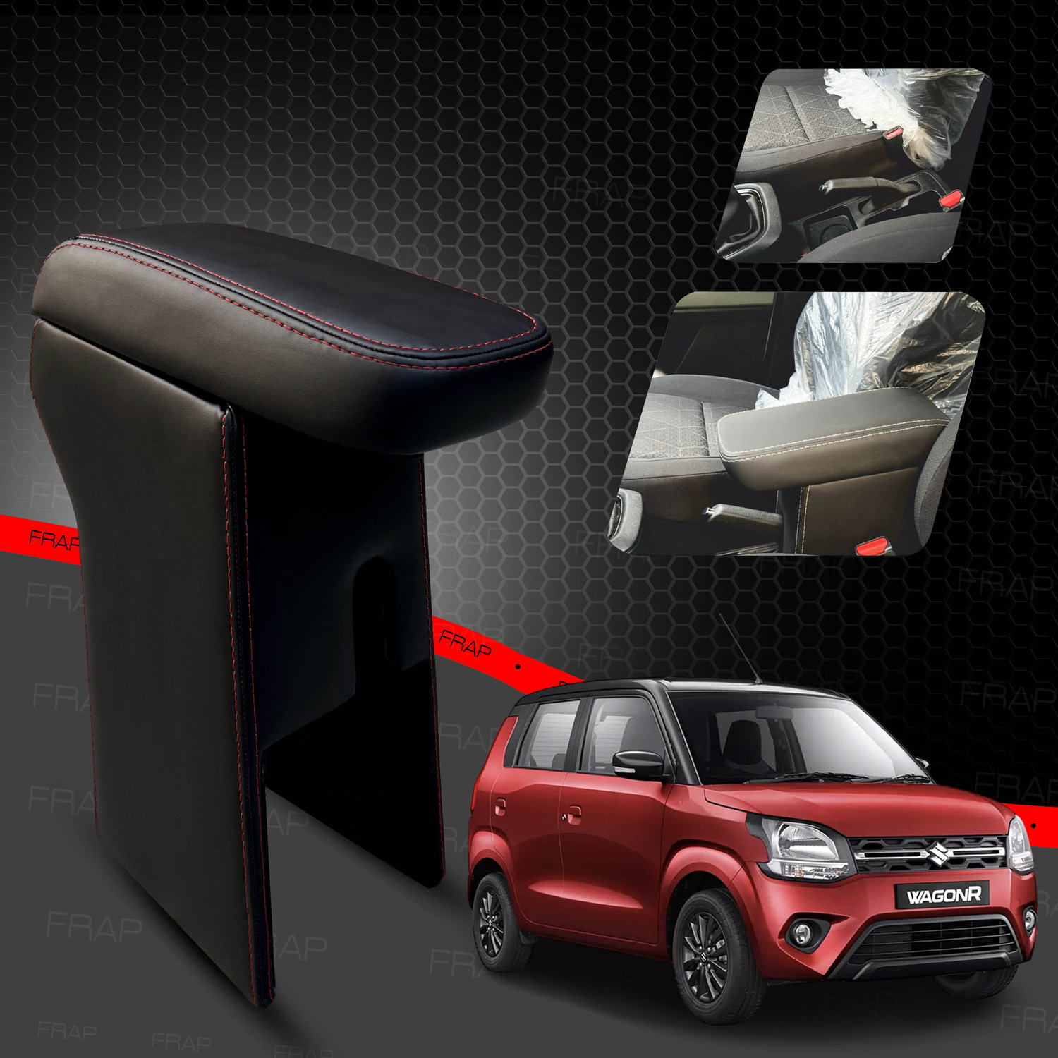 Image of Frap Premium Armrest For Maruti New WagonR with Moulded Foam(Nappa,Red Stitching) Car Armrest