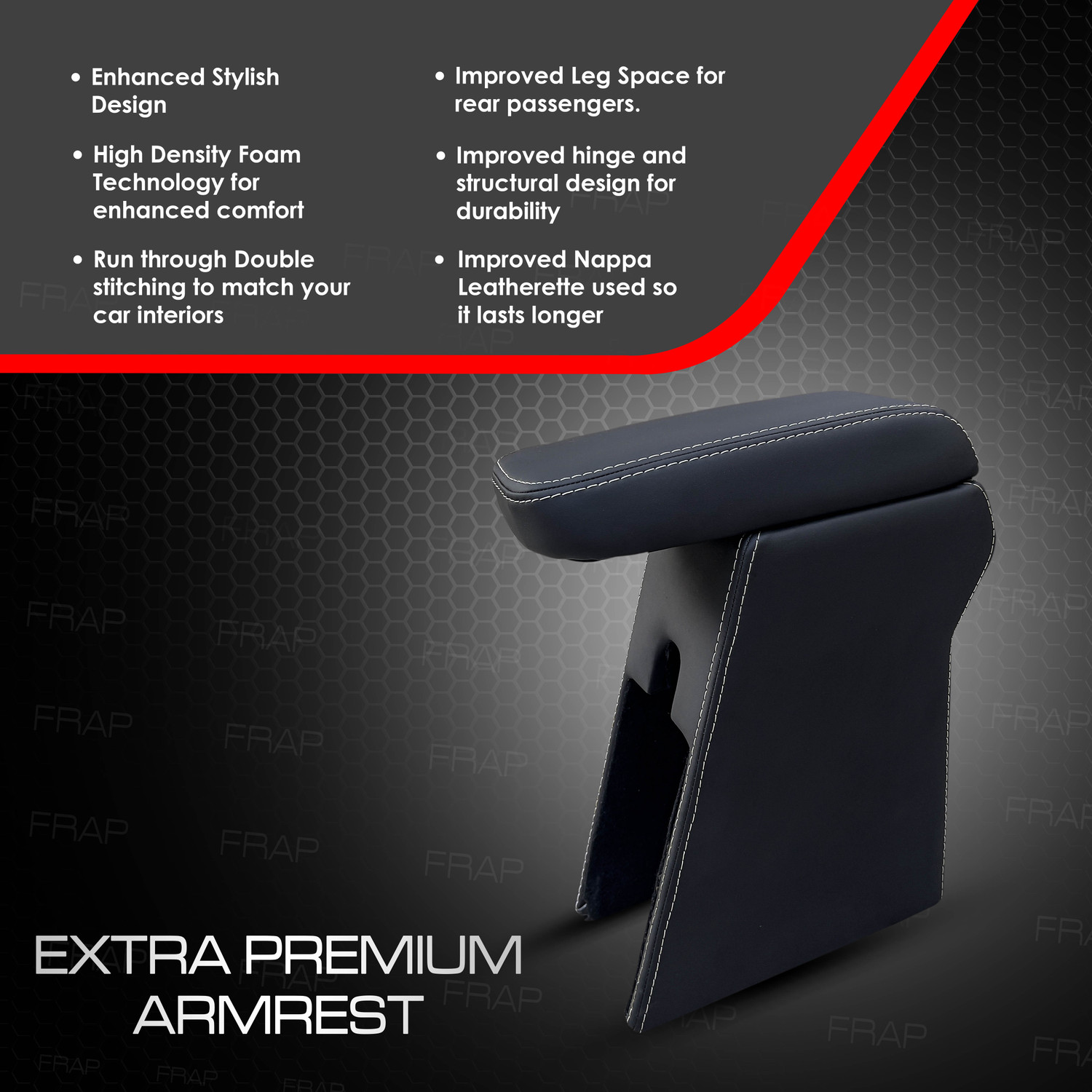 Image of Frap Premium Armrest For Tata Punch with Moulded Foam(Nappa,Double White Stitching) Car Armrest