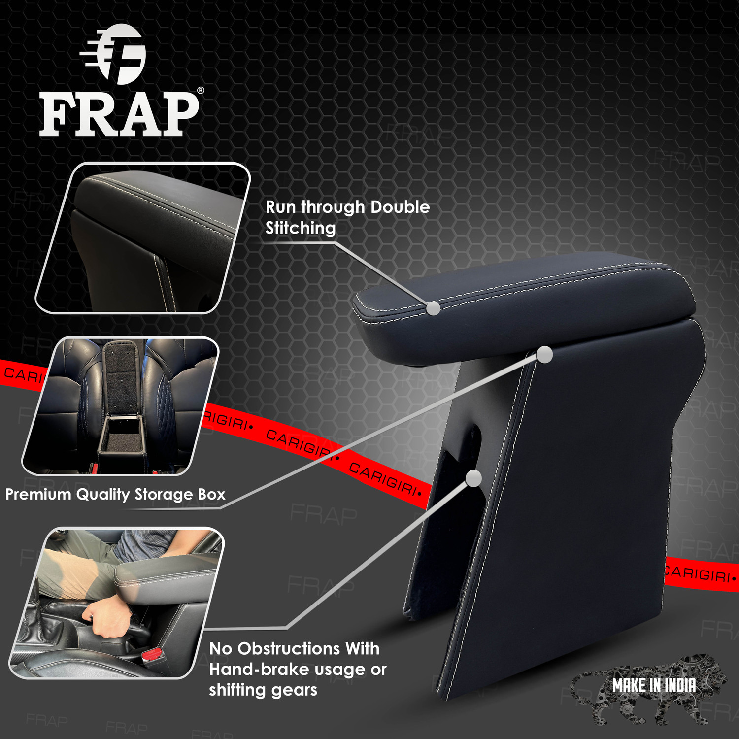 Image of Frap Premium Armrest For Tata Punch with Moulded Foam(Nappa,Double White Stitching) Car Armrest