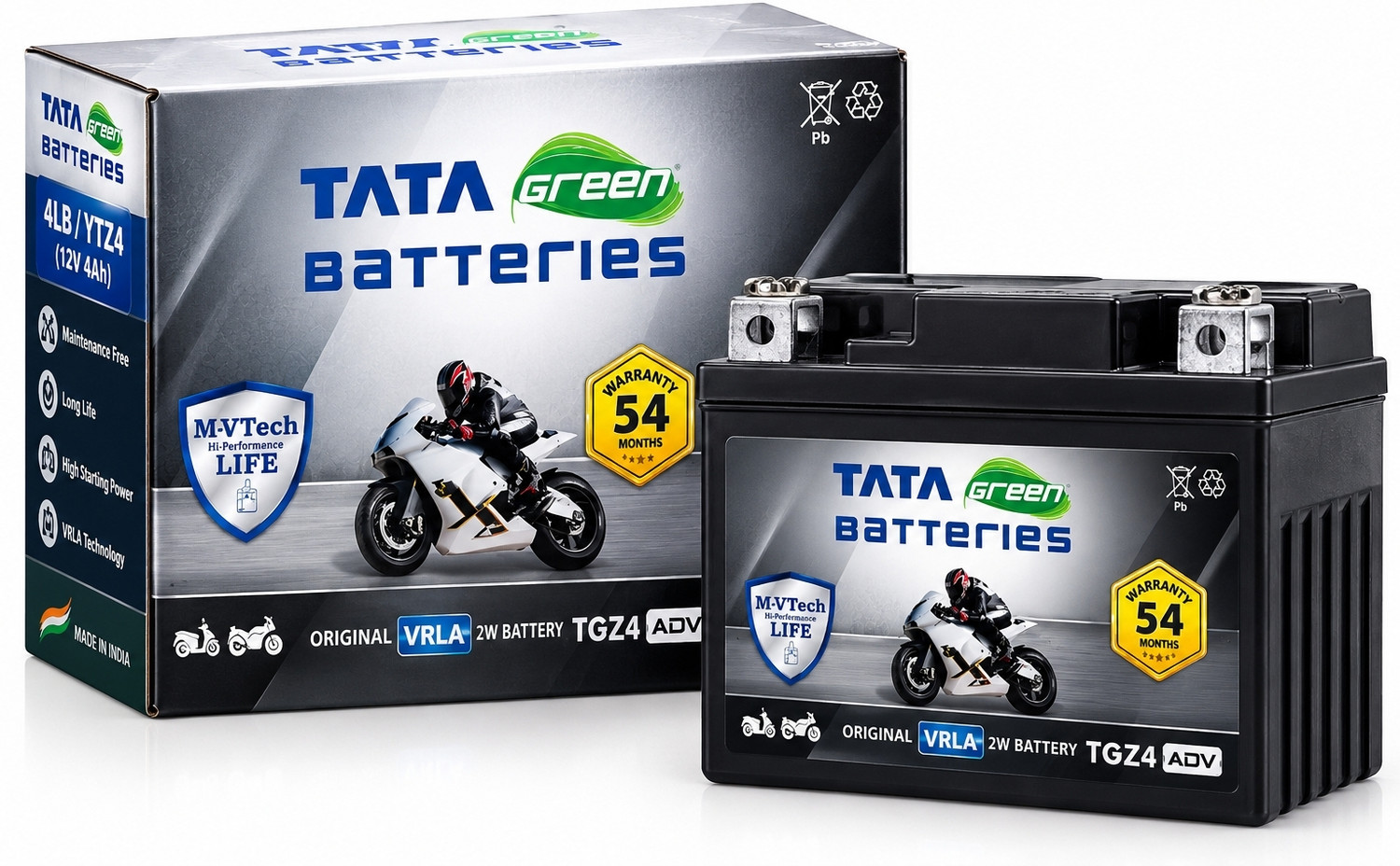 Image of Tata Green Battery TGZ4 ADV / YTZ4 4 Ah Battery for Bike
