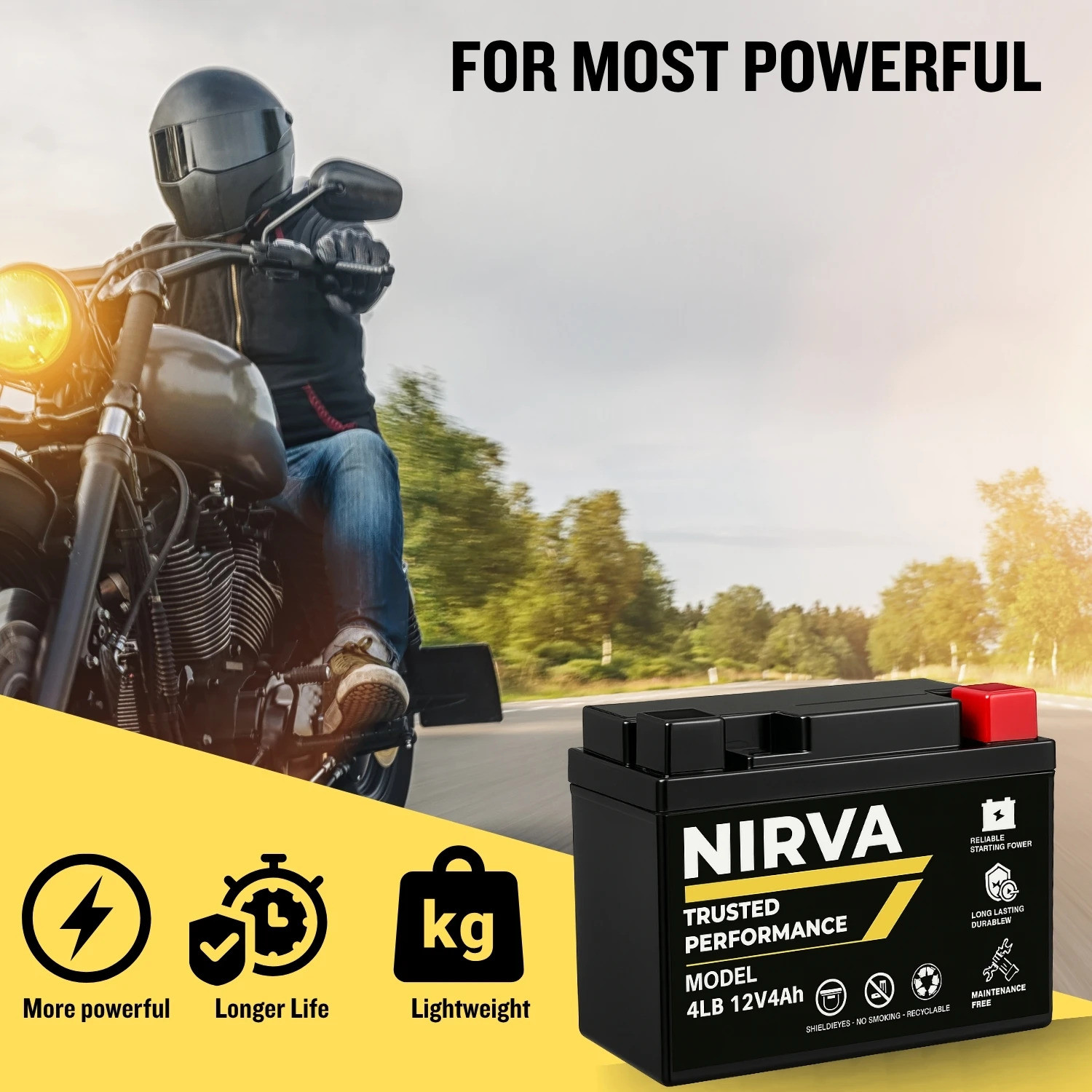 Image of Nirva NRX-4LB 12V 4Ah VRLA Rechargeable Maintenance Free, Leak Proof, Long-Life 4 Ah Battery for Bike