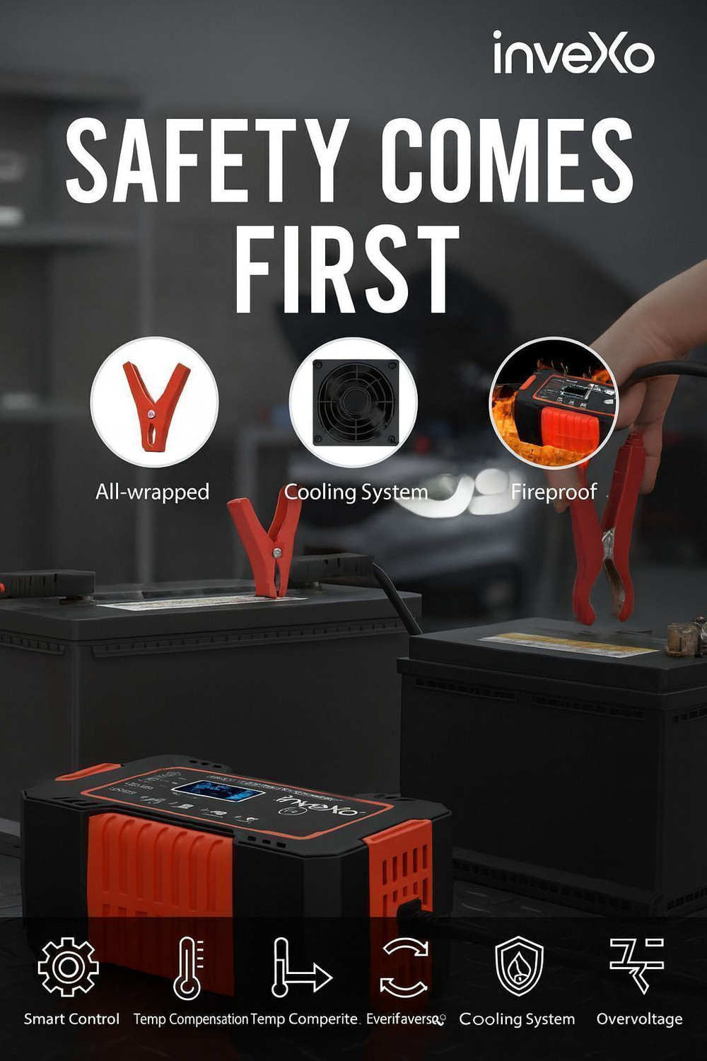 Image of inveXo 12V 6A Smart Car Bike Battery Charger | For Lead Acid, AGM, GEL, SLA Batteries 120 Ah Battery for All Vehicles