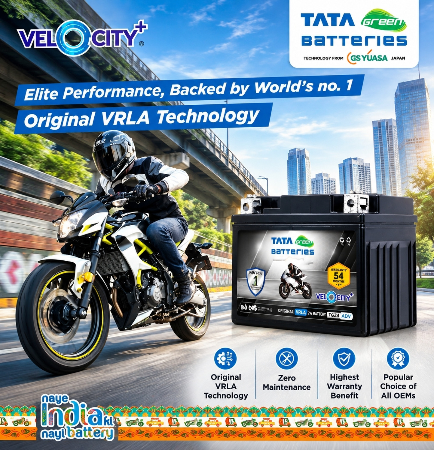 Image of Tata Green Battery TGZ4 ADV / YTZ4 4 Ah Battery for Bike