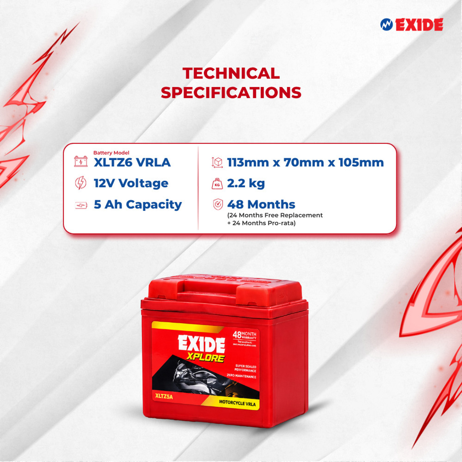Image of EXIDE EX-(XLTZ5A) 5 Ah Battery for Bike