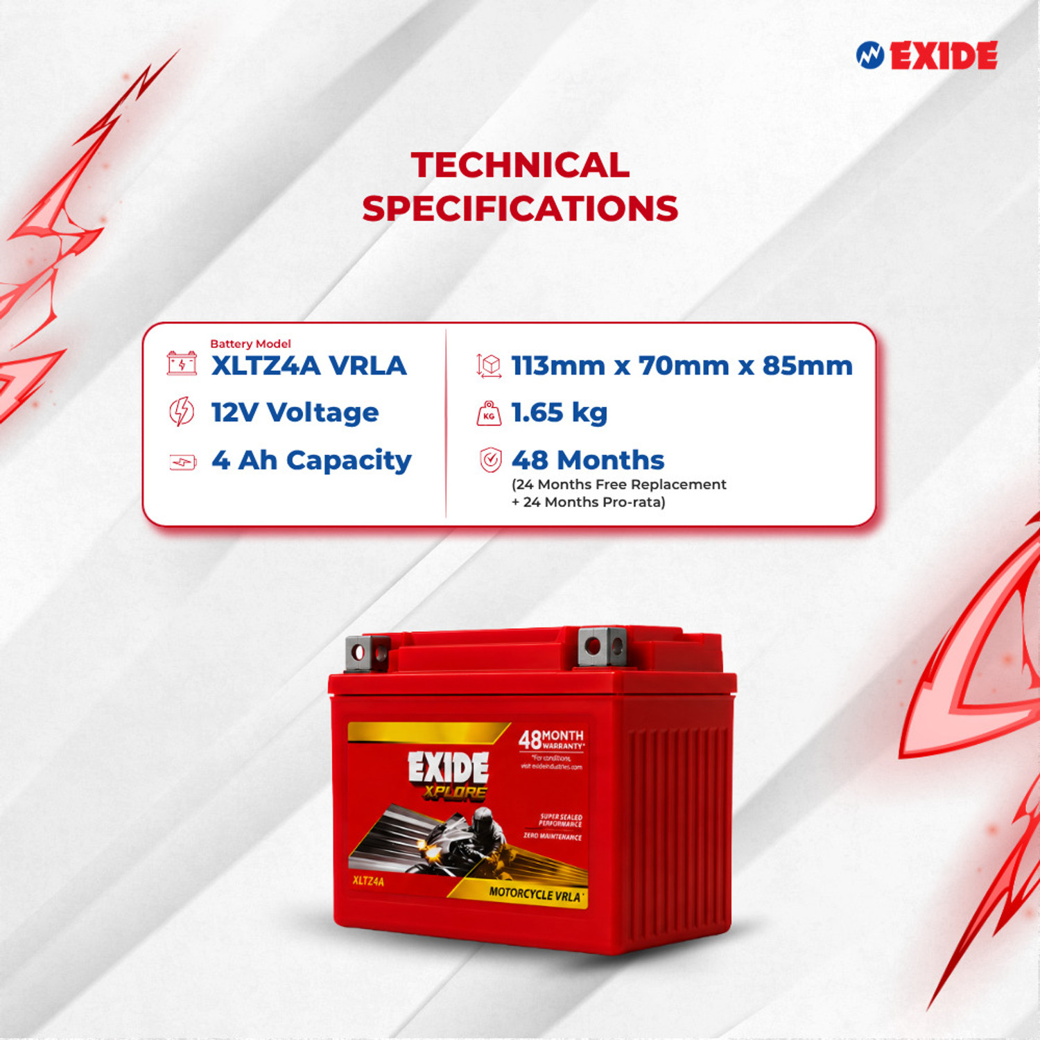 Image of EXIDE TZ4 Bike Battery ( scooty & bike battery ) 4 Ah Battery for Bike