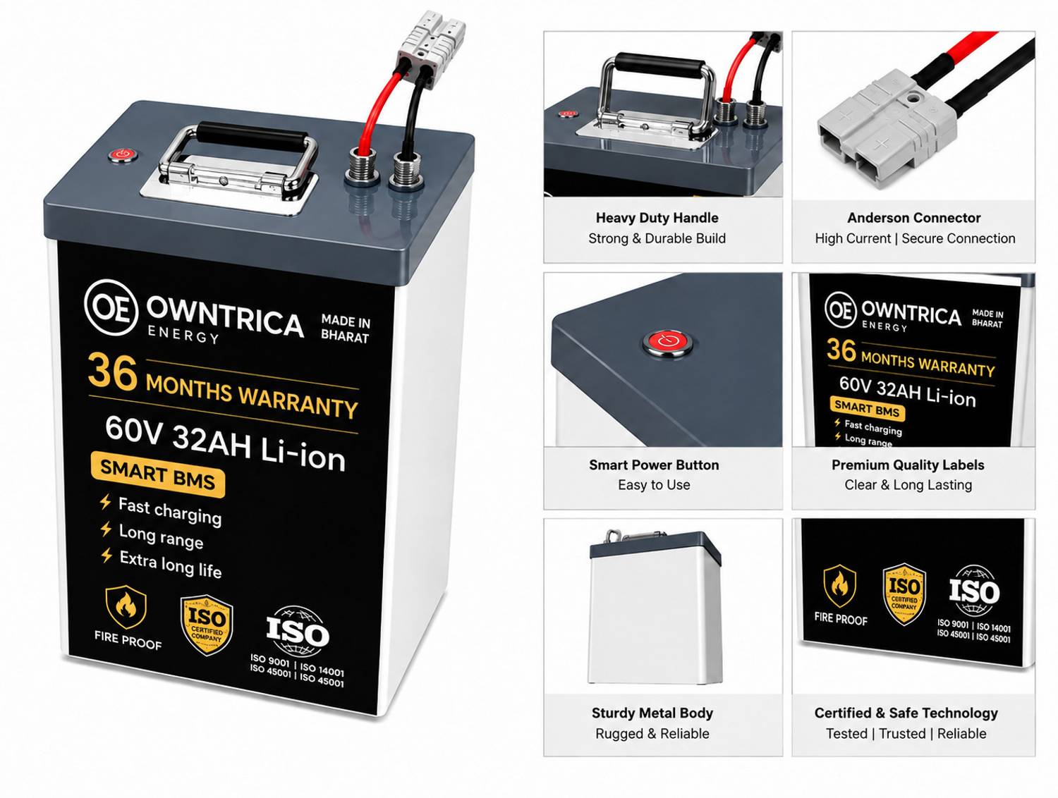 owntrica energy 60V 32Ah Lithium Battery for Electric Two Wheelers - Image 2