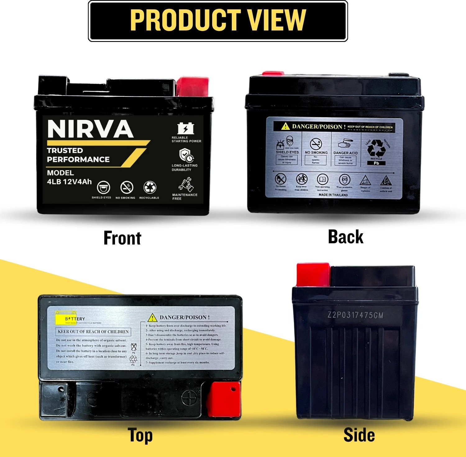 Image of Nirva NRX-4LB 12V 4Ah VRLA Rechargeable Maintenance Free, Leak Proof, Long-Life 4 Ah Battery for Bike