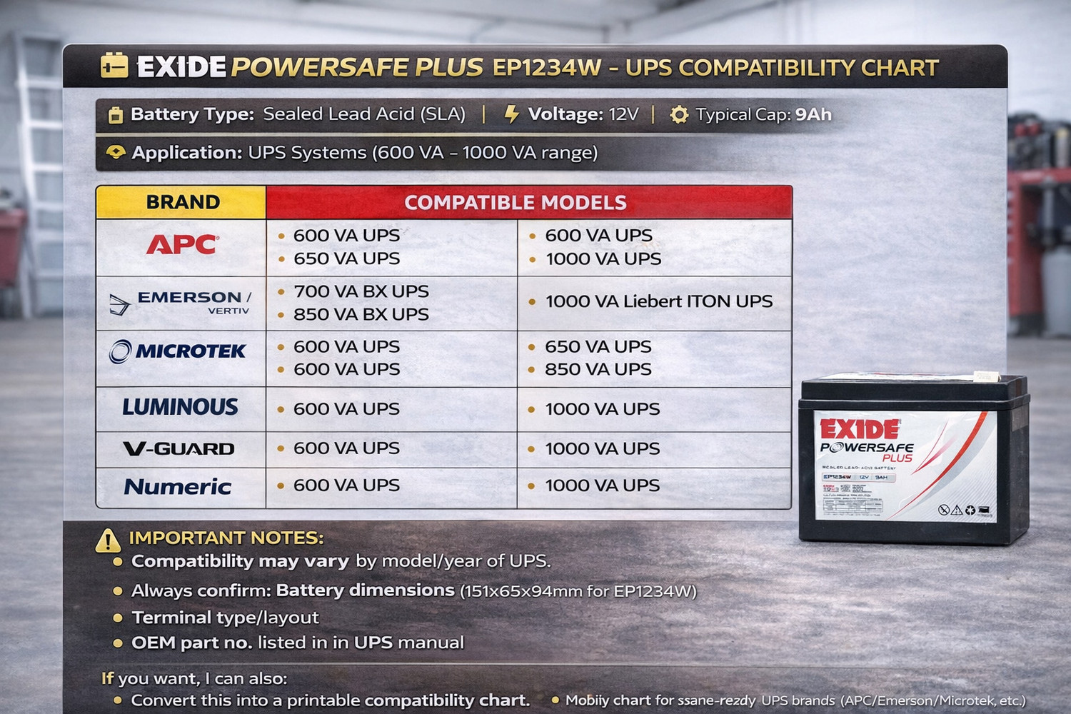 Image of EXIDE EP-9AH-12V 9 Ah Battery for Bike