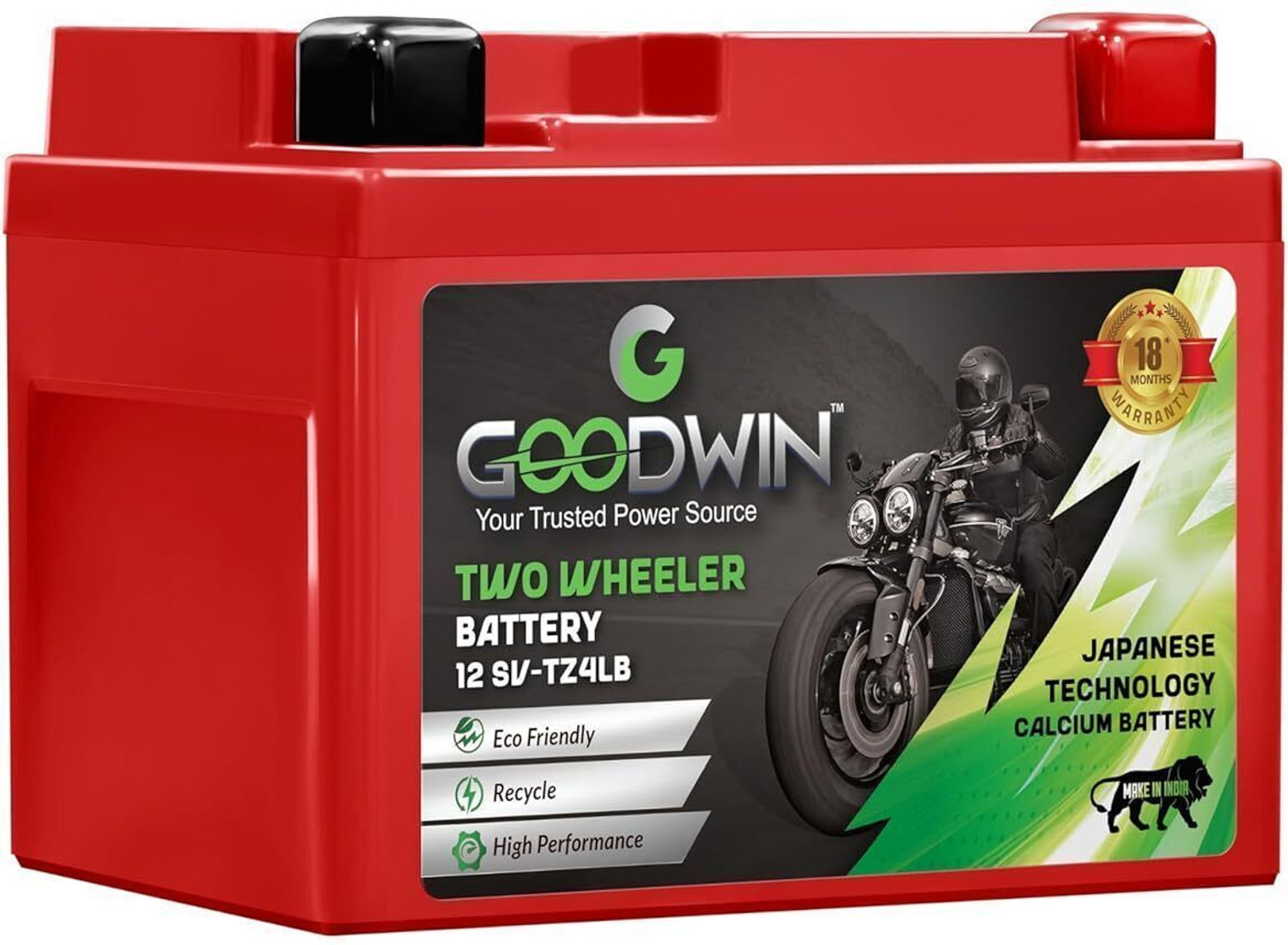 Image of Goodwin International 12 GW-TZ4LB | Red 4 Ah Battery for Bike