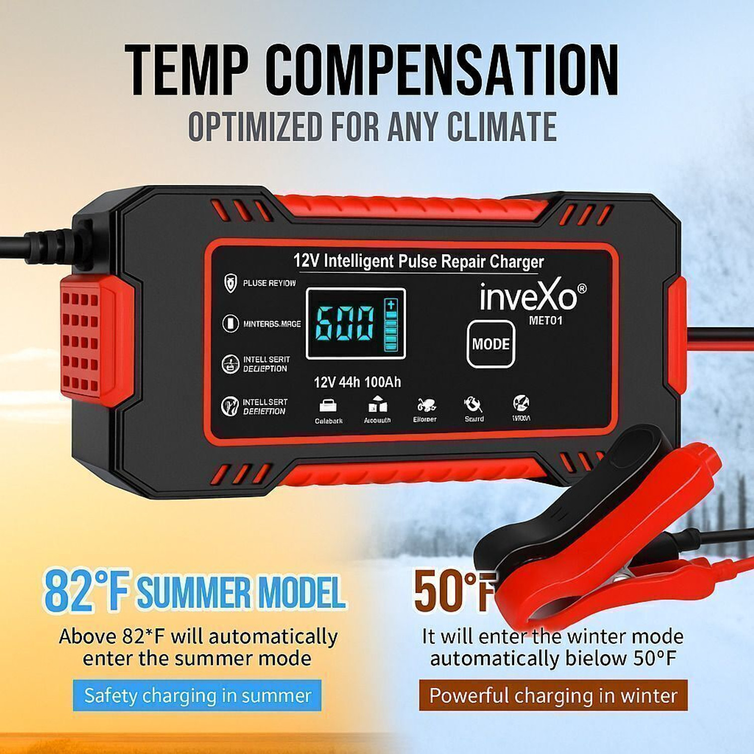 Image of inveXo 12V 6A Smart Car Bike Battery Charger | For Lead Acid, AGM, GEL, SLA Batteries 120 Ah Battery for All Vehicles