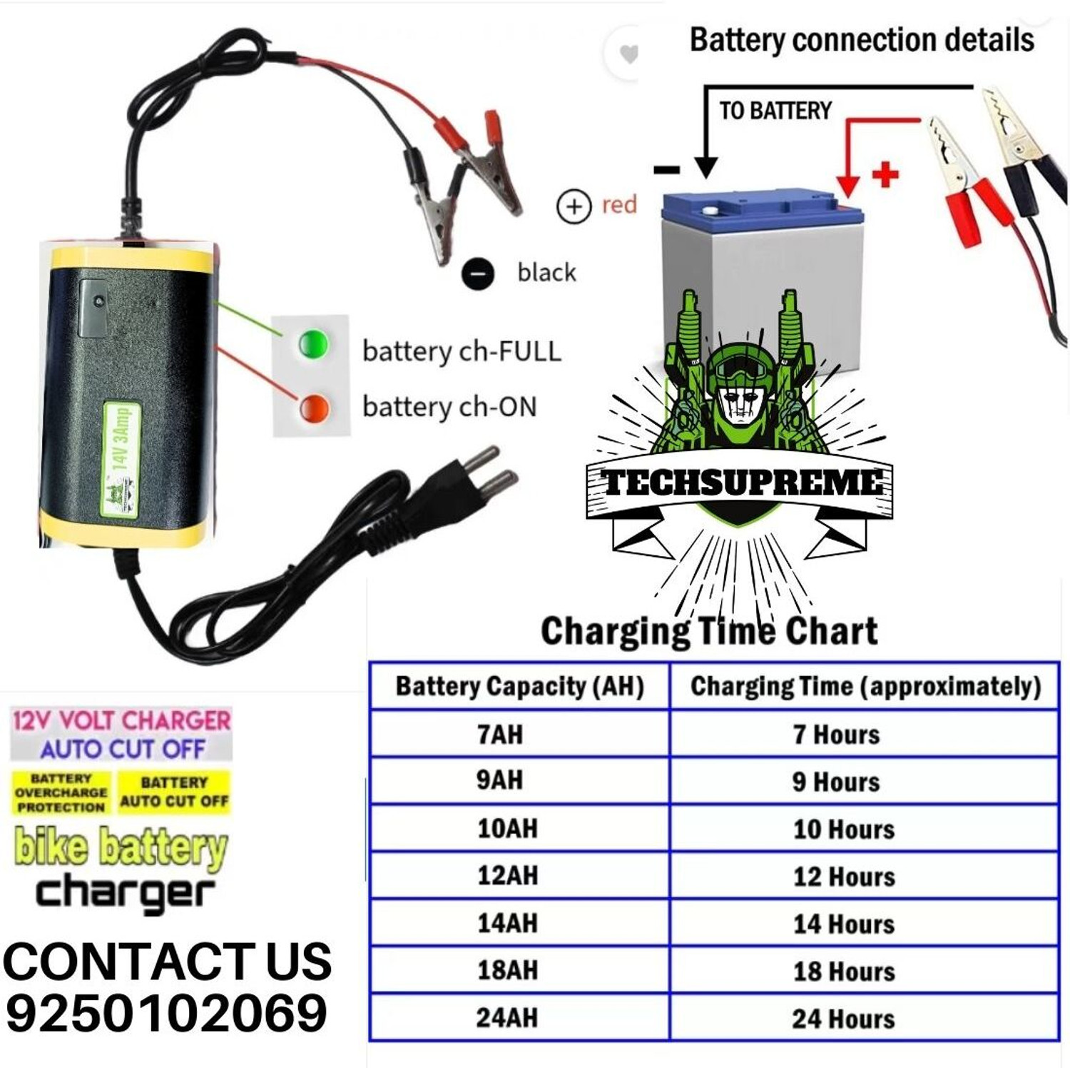 Image of TechSupreme 12 volt battery charger kit 14 Volt 3 Amp BIKE CAR UPS Battery Charger kit A4 Electronic Components Electronic Hobby Kit