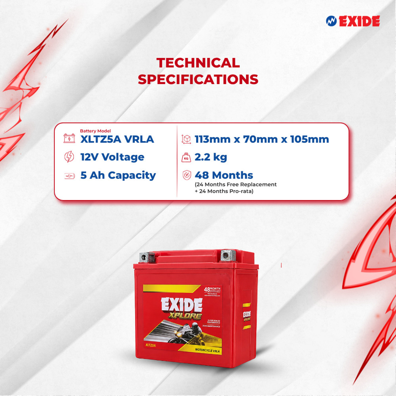 Image of EXIDE EXIDEBATTERY XLTZ5A 5AH 5 Ah Battery for Bike