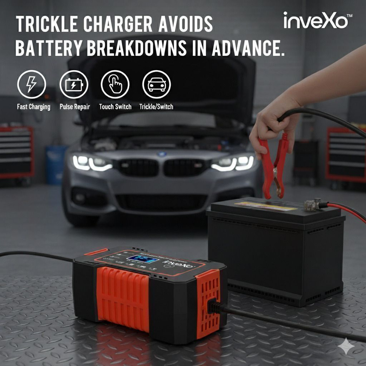 Image of inveXo 12V 6A Smart Car Bike Battery Charger | For Lead Acid, AGM, GEL, SLA Batteries 120 Ah Battery for All Vehicles