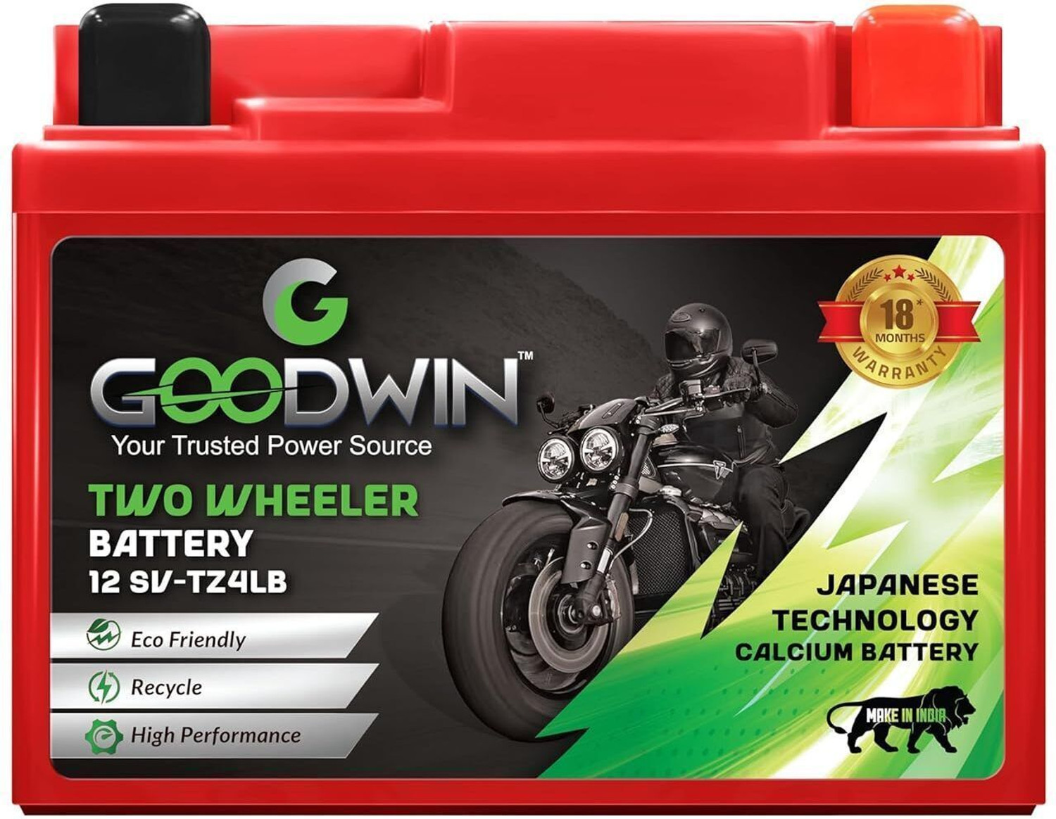 Image of Goodwin International 12 GW-TZ4LB | Red 4 Ah Battery for Bike