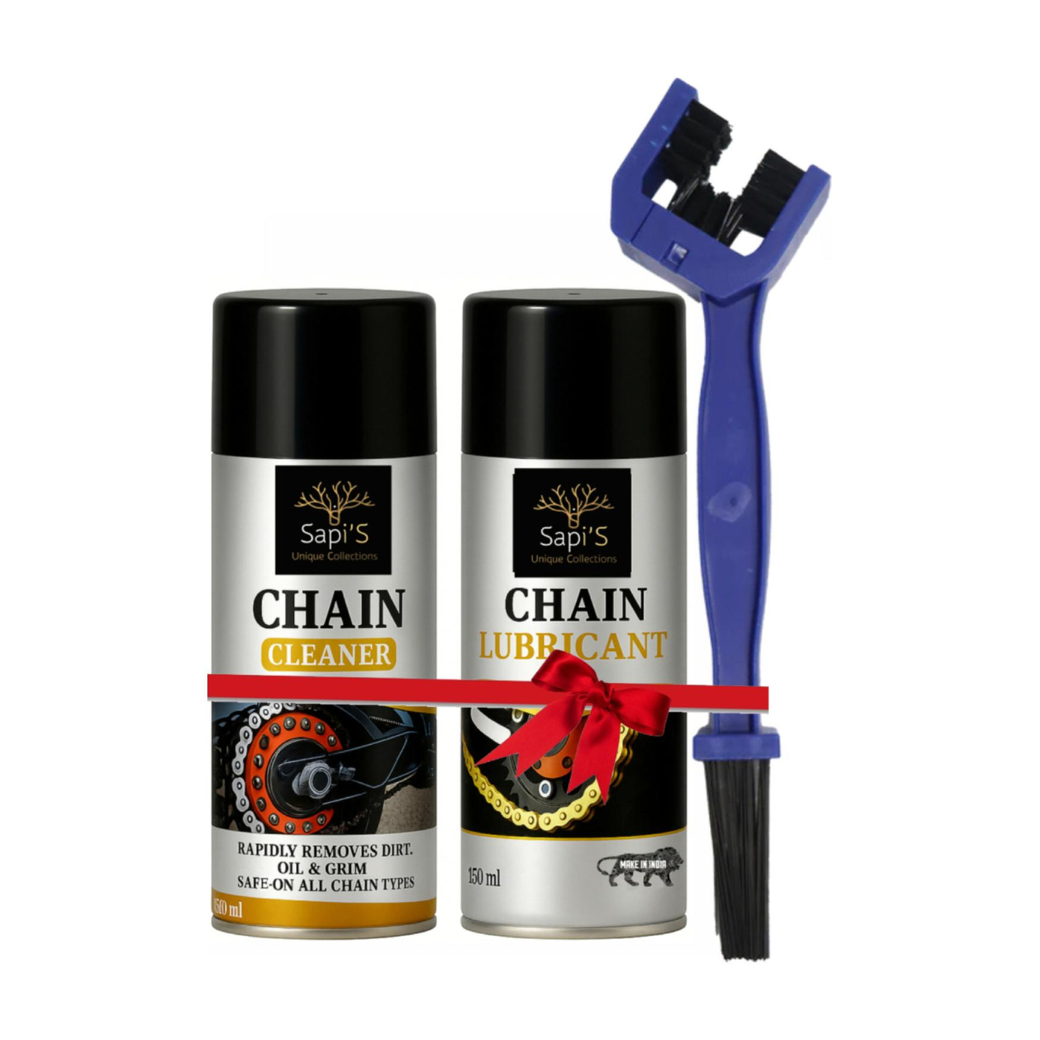 Image of SAPI'S Bike Chain Lubricant Spray 150 ml and Chain Cleaning Spray 150 ml &Chain Brush Vehicle Brake Cleaner