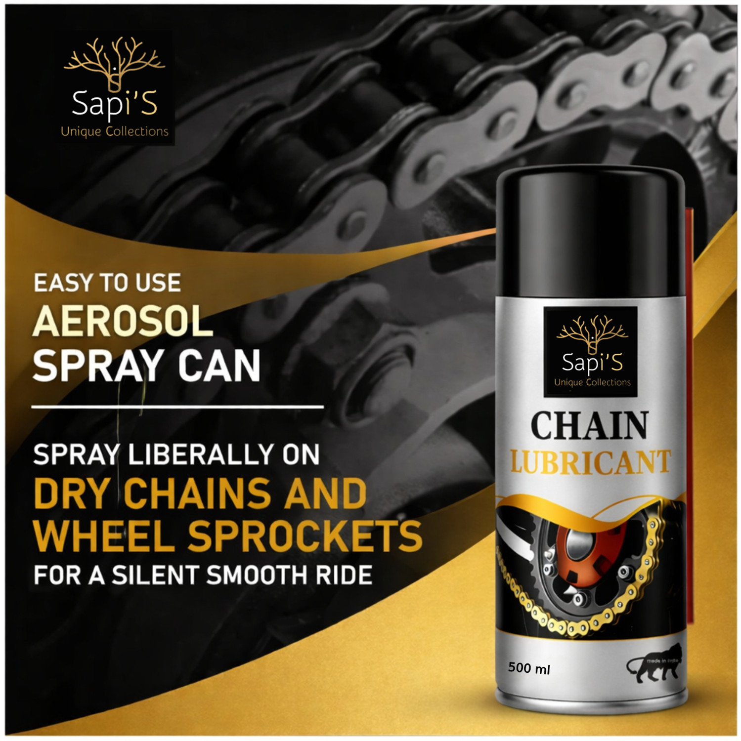 Image of SAPI'S Chain Lubricant Spray 500 ml and Chain Cleaning Spray 500 ml, Bike Cleaning Kit Vehicle Brake Cleaner
